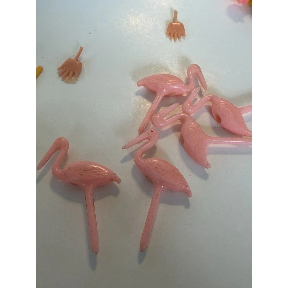Ten Vintage Cake Toppers Holiday Clown Heads Fries Flamingo Pumpkin Chick Bunny